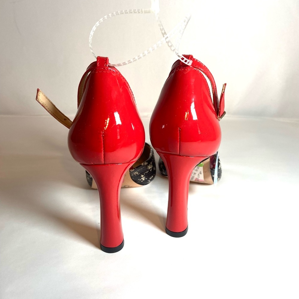 ANTONIO MELANI Red and Black/White Patterned Ankle-Strap Heels - Picture 5 of 10